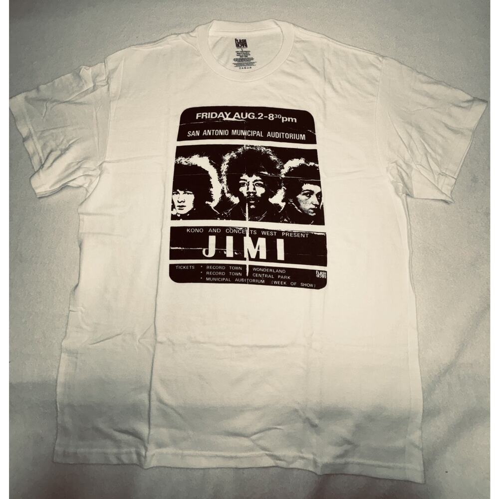 Flash Back Jimi Hendrix Concert Poster Top Women's White L Cotton Tee